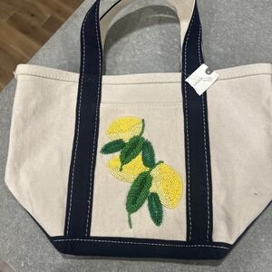 Anthropologie Beaded Lemons Canvas Tote Bag NWT